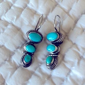 Turquoise and silver earrings, signed Sarda